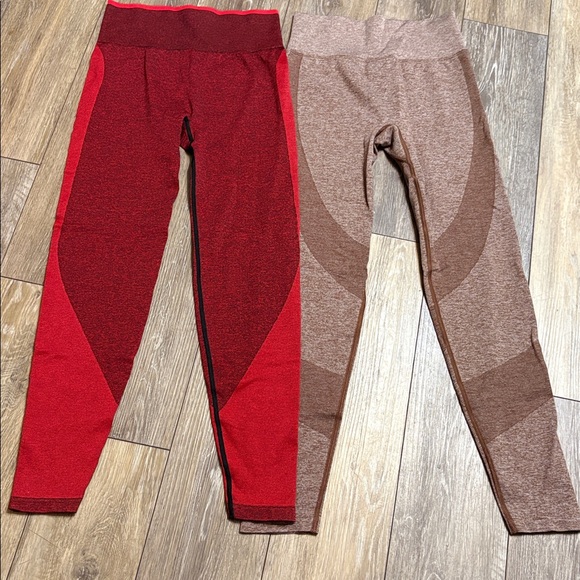 2 pair of PINK Victoria's Secret Red and Brown Leggings size Small - Picture 2 of 4